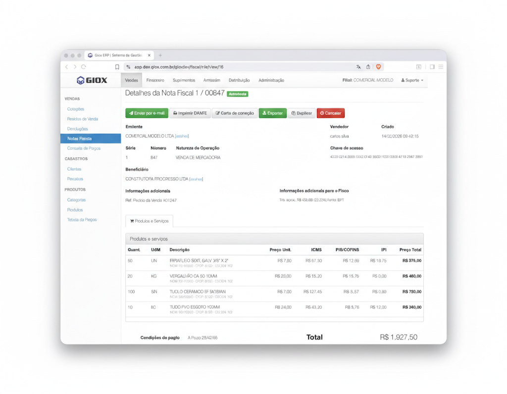 Imagem da tela Nota Fiscal Eletrônica